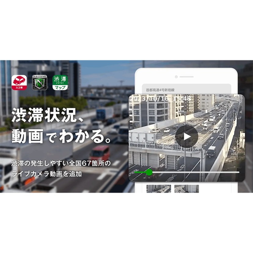 ナビタイムジャパン、渋滞が発生しやすい箇所のライブカメラ動画が見れる「渋滞ライブカメラ」機能を提供開始